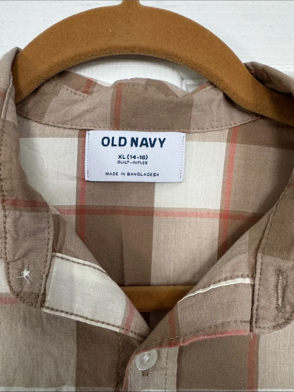 Old Navy Brown and Cream Plaid Button-Down Shirt boys size xl 14/16
